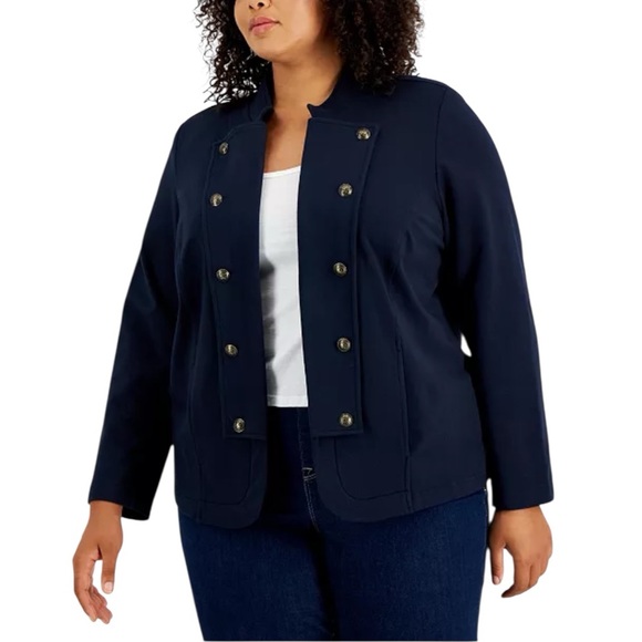 Tommy Hilfiger Plus Size Military Band Women's Navy Double-Breasted Jacket - Picture 1 of 4